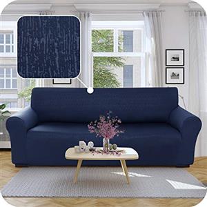 Deconovo Copridivano 3 Posti Elasticizzato con Braccioli, Antigraffio per Gatto, Universale Antiscivolo, Protezione Divano Lavabile Facile da Pulire, Blu Navy