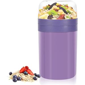 Zikenis 2 in1 Tazza Yogurt to Go,Tazze Cereali 520ML+250ML,Tazza per cereali to go per bambini,Tazza di cereali portatile,Bicchiere per yogurt a doppio strato,per la scuola (Viola)