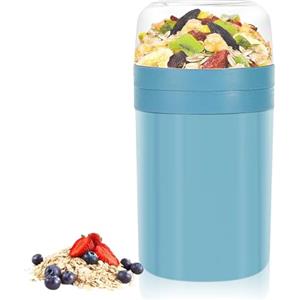 Zikenis 2 in1 Tazza Yogurt to Go,Tazze Cereali 520ML+250ML,Tazza per cereali to go per bambini,Tazza di cereali portatile,Bicchiere per yogurt a doppio strato,per la scuola (Blu)
