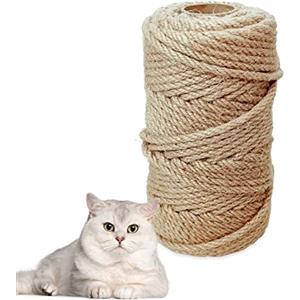 anshuke Corda in sisal per tiragraffi 6mm (50 metri) - Cavo naturale in canapa adatto per decorazione da giardino, alberi tiragraffi per gatti, accessori per gatti, giocattoli per unghie per gatti in fibra
