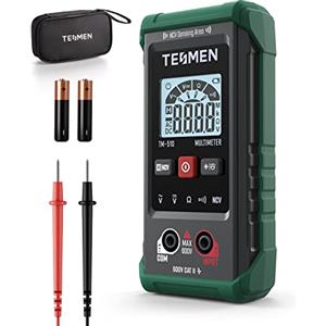TESMEN TM-510 Multimetro Digitale, 4000 Conta Tester Elettricista, Misurazione Smart, Autoranging, Senza Contatto, Misura Tensione AC/DC, Resistenza, Continuità - Verde