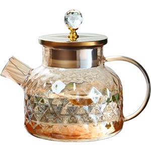 Orrdiffi Teiera in Vetro con Coperchio Teiera Vetro Borosilicato con Filtro in Acciaio Inox Coil,Resistente al Calore Compatibile con Fornelli,Caraffa per Tè,Tè in Fiore,Succhi,Caffè,Latte (1000ML)
