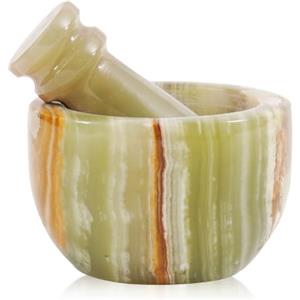 MARBLE RANGE Set di mortaio e pestello in marmo e onice verde, fatto a mano, trita-aglio e ciotola per erbe, macinino per spezie, ciotola in marmo naturale