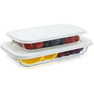Navaris Teglia Forno Rettangolare - Set di 2 Teglie Forno - Contenitori in Vetro per Alimenti - Pirofile con Coperchio per Freezer - Adatte a Cottura e Conservazione in Frigorifero