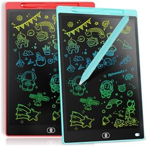 Genialba [2 Pezzi] Tavoletta Grafica LCD Scrittura Colorato 10 Pollici, Lavagna da Disegno Cancellabile, Regalo Bambini, Tavoletta Grafica per Giochi per 2 3 4 5 6 7 Anni (Blu&Rosso)