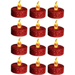 wisdom line Candele LED Scaldapiatti Scintillanti, Rosso Glitter 8 Pezzi, con Timer, Batteria CR2032 Inclusa, 1.4x1.4 Pollice per Natale, Feste (Oro rosso)