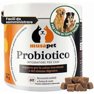 musapet PROBIOTICI PER CANI (60 Snack Naturali) - PROBIOTICO PER CANI | Bacillus velezensis e Inulina di Cicoria | Integratore per Intestino e Difese - Bocconcini a Forma di Cuore Gustosi