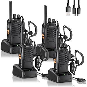 JUCJET Walkie Talkies 88E, PMR446 Radio bidirezionale senza licenza, PMR 446MHz Frequenza Civile Ricetrasmittente 16 canali, Portatile Walkie-Talkie Professionali con Auricolare (nero, 4 pezzi)