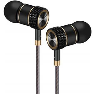 GAMURRY Auricolari,Cuffie ad alta Definizione, isolamento acustico, ottimi bassi progettati per iPhone, iPod, iPad, lettori MP3, Samsung Galaxy, Nokia, HTC, exc. (Nero e oro)