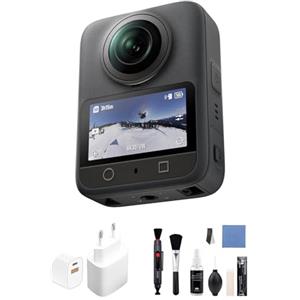 DJI Osmo 360 con accessori, fotocamera con immagini da 1 pollice, video nativi in 8K, foto da 120 MP, impermeabile, action cam per sport, vlog (Spina di ricarica + Set di pulizia)