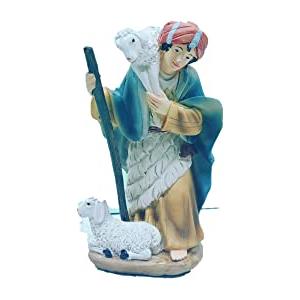 Christmas Decoration Personaggio Presepe Pastore con Pecore Statuetta in Resina 15 cm
