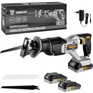 DEKOPRO Sega a gattuccio batteria: DEKOPRO 20V seghetto alternativo con 2 batterie 2.0Ah e 2 lamine, 3200SPM, pinza rapida, LED, cambio lama senza strumenti, gattuccio elettrico per taglio di legno e metallo
