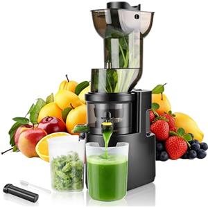 Rawhui Estrattore Frutta e Verdura,Slow Juicer con Ampio Bocca da 98MM, Spremiagrumi Elettrico Professionale 500W con Funzione di Inversione,Tasso di estrazione fino al 98%, Estrattore di Succo,Noir