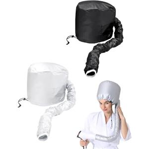 FUGLUS 2 pezzi Cuffia Asciugacapelli, Casco per Asciugatura con Elastico per Attacco Phon, Casco per Capelli da Casa per Phon per La Profondo Cura Dei Capelli(nero + argento)