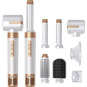 UKLISS Spazzola Asciugacapelli Pro, UKLISS Air Styler 7 in 1 con Asciuga Capelli, Spazzola ad Aria Calda, Spazzola Volumizzante Asciugacapelli, Spazzola Lisciante, Regali Set per Donne Styling - Bianco
