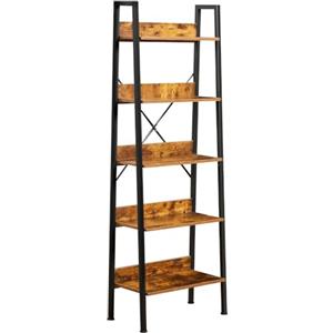 Brigros WeHome - Libreria Alta 5 Ripiani, Stile Industrial, Con Struttura In Metallo Nera E Ripiani In Legno, 60x30x170 cm, Scaffale Portaoggetti Per Soggiorno, Camera, Ufficio