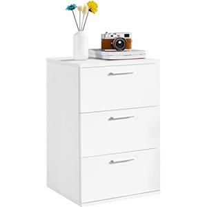 Yaheetech Comodino Camera da Letto Comodino Bianco con 3 Cassetti Cassettiera in Legno MDF Mobile da Letto Portaoggetti 60 x 40 x 35 cm