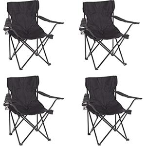 Baroni Home Sedia Campeggio Pieghevole da Esterno Giardino, Seduta Campeggio Impermeabile, Sedia Camping Portatile, Poltroncina da Spiaggia e Pesca con Porta bibite 50x50x80 cm, Set 2 Nero
