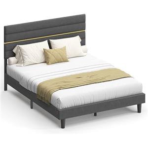 VASAGLE Struttura Letto Matrimoniale, Telaio Letto, per Materasso 160 x 200 cm, Testiera Imbottita Regolabile, Metallo e Legno, Moderno, Grigio Ardesia RMB505G01