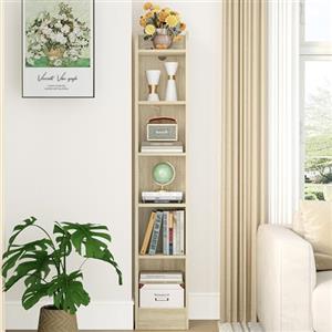 Hzuaneri Libreria, Scaffali a Pavimento a 6 Livelli, Scaffale per Oggetti da Collezione, Pannelli Regolabili, Per Soggiorno, Ufficio, 24 x 30 x 170 cm, Colore Rovere BC06916X