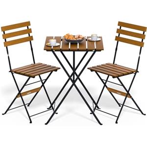 Casaria® Set di Mobili da Giardino 3 Pezzi Pieghevoli Acacia Certificata FSC® 55x55x70cm Tavolo 2 Sedie Terrazza Balcone