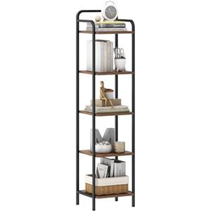 Hzuaneri Scaffale a 5 Ripiani, Libreria, Scaffale Stretto per Libri, Mensola D'angolo Industriale, Mensola Sottile per Ufficio, Soggiorno, Camera da Letto, Cucina, Marrone Vintage e Nero BC24501B