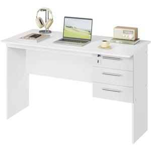 WOLTU Scrivania con 3 Cassetti, 120x60 cm, Bianco, Tavolo da Lavoro, Scrivania per Computer, Porta PC in Legno