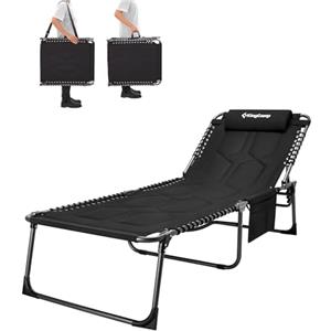 KingCamp Lettino da Giardino Oversize Pieghevole Regolabile in 5 Posizioni, Sedia da Giardino, Lettino da Spiaggia con Cuscino e Tasca Laterale fino a 180 kg per Spiaggia Piscina 200x68 cm
