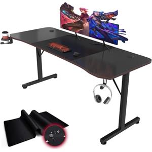 Devoko Scrivania Gaming 180 x 60 cm, Tavolo Gaming Ergonomica, Postazione con Piano del Tavolo in Fibra di Carbonio, Scrivania per Computer con Porta Bicchiere e Ganci per Cuffie, Nero