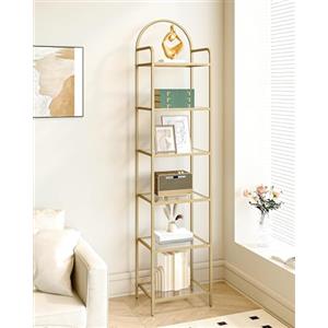 Hzuaneri Libreria a 6 Livelli, Scaffale Portaoggetti, Libreria in vetro temperato, Scale Mensola, per Soggiorno Bagno Cucina Corridoio, Montaggio Facile, Struttura in acciaio, Dorato BC10601G