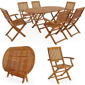 Casaria® Set di Mobili da Giardino in Legno Acacia Pieghevole 7 Pezzi 6 Sedie 1 Tavolo Balcone Terrazza Marrone
