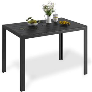 LIFERUN Tavolo da giardino resistente alle intemperie con foro per ombrellone, 110 x 70 cm, telaio in alluminio, tavolo da pranzo rettangolare per esterni, colore nero