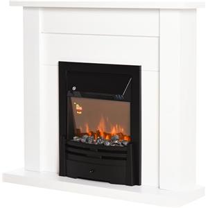 HOMCOM Camino Elettrico 1000W e 2000W, Effetto Fiamma con LED a 5 Livelli, Caminetto Elettrico con Telecomando, Timer, Protezione da Surriscaldamento, Termostato, 102x30x95cm, Bianco