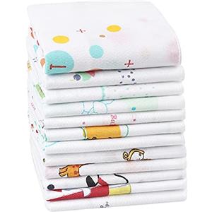HOULIFE Fazzoletti per bambini,Fazzoletti per bambine e ragazzi, garza di cotone a doppio strato, motivo con stampa a cartoni animati per bambini e neonati, 12 pezzi 12 modelli, multicolore, Small