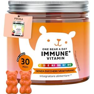Bears with Benefits One Bear A Day Vitamin Immun - con Vitamina D, E, C, Vitamina B6, B12, Niacina, Biotina, Estratto di Propoli - 30 Pezzi (1 mese) - Vegetariane, Senza Zucchero - Bears with Benefits