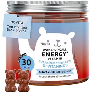 Bears with Benefits Wake Up Call Energy Vitamin - Supporto Naturale di Energia con Guaranà 30 mg, Vitamine B6, B12 e Biotina - 30 pezzi (1 mese) - Senza zucchero, Vegano - Bears with Benefits