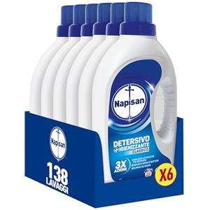 Napisan Detersivo Lavatrice Liquido, Detersivo Igienizzante, Classico 3x azione, Lavaggi, Nessun Colore, 1.15 l, Senza Profumazione. da 23 lavaggi (Confezione da 6)
