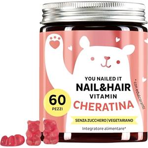 Bears with Benefits Caramelle Gommose Cheratina - You Nailed It - Capelli e Unghie - Vitamina C, E, Selenio, Zinco, Rame e Biotina - 400 mg di Cheratina - 60 Conteggi - Senza Zucchero, Vegetariano - Bears with Benefits