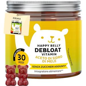 Bears with Benefits Happy Belly Debloat Caramelle Gommose GUT - Apporta 7500mg di Aceto di Mele in Tutto il Programma, Vitamina B6, B12 - 30 Pezzi (1 mese) - Senza Zuccheri Aggiunti, Vegano - Bears with Benefits