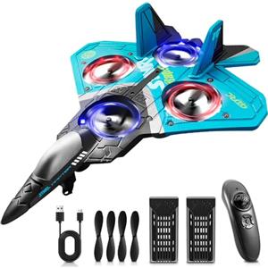 SGZIOO Aeroplano Telecomandato, 2.4Ghz 2 Canali Aereo Telecomandato con Luce LED Aliante Volante Telecomandato con Sistema Giroscopico a 3 Assi Aliante Radiocomandato con Ricarica USB per Adulti (Blu)