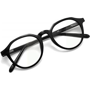 Joopin Occhiali da Lettura Blocco Luce Blu Computer Gioco Anti Riflesso Uomo Donna Leggero Rotondo Vintage Occhiali 0.0 (Montatura Nera)