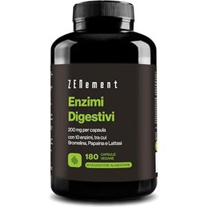 Zenement Enzimi Digestivi - 10 Enzimi inclusi Bromelina e Papaína, Alta Concentrazione - 200 mg per Capsula - 180 Capsule Vegane - Adatto a Tutti i Tipi di Dieta - Senza Additivi, Senza Glutine