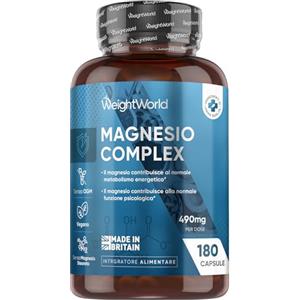 WeightWorld Magnesio Completo Vegano 490mg, 180 Capsule, Complex 5 in 1 con Magnesium Bisglicinato e Citrato, Il Magnesio Contribuisce a Ridurre la Stanchezza e l'Affaticamento (EFSA), Senza OGM, Made in Britain