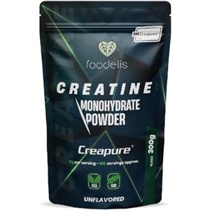 Foodelis Creatina Creapure 300g in polvere - 100% Creatina Monoidrata Creapure Certificata - Senza Sapore, Non-OGM, Pura senza Additivi - Alta Solubilità - Include Dosatore - Creatine Pura