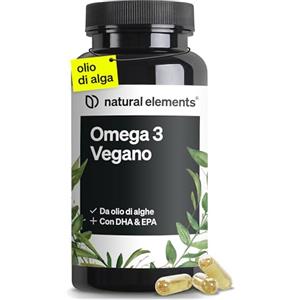 natural elements Omega 3 Vegan ad alta efficienza - 1444mg Olio di Alghe - Ad alto dosaggio con EPA & DHA di alta qualità - 90 Capsule - natural elements
