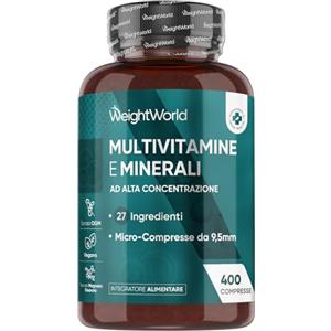 WeightWorld Multivitaminico Completo in 400 Compresse Vegane (+1 Anno), 27 Vitamine e Minerali Essenziali, Multivitaminico Uomo e Donna, Vitamine A, B, C, D, E, K, Ferro, Zinco, Potassio, Senza Magnesio Stearato