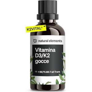 natural elements Vitamina D3 + K2 in gocce da 50 ml - Premium: minimo 99,7% all-trans (K2VITAL® di Kappa) + D3 ad alta biodisponibilità - natural elements - Integratore Vitamin D - alto dosaggio, liquida