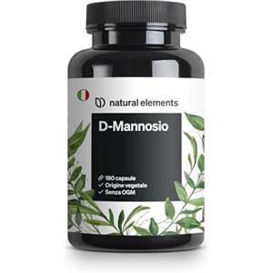 natural elements D-mannosio - 180 capsule - 1800mg di D-mannosio per dose giornaliera - vegano, dosaggio ottimale, senza additivi indesiderati - prodotto e testato in laboratorio in Germania