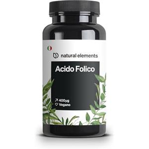 natural elements Acido folico - 400 capsule - 400 mcg per dose giornaliera - Fertilità e gravidanza - Vegano, ad alto dosaggio, senza additivi inutili - prodotto e testato in laboratorio in Germania