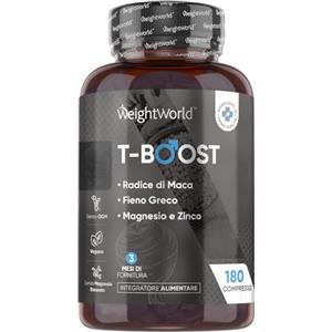 WeightWorld T Boost Complex Vegano, 180 Compresse, 3 Mesi, Integratore Maca Uomo, Zinco, Selenio, Vitamina B5, Magnesio, Lo Zinco Contribuisce al Mantenimento di Normali Livelli di Testosterone nel Sangue (EFSA)